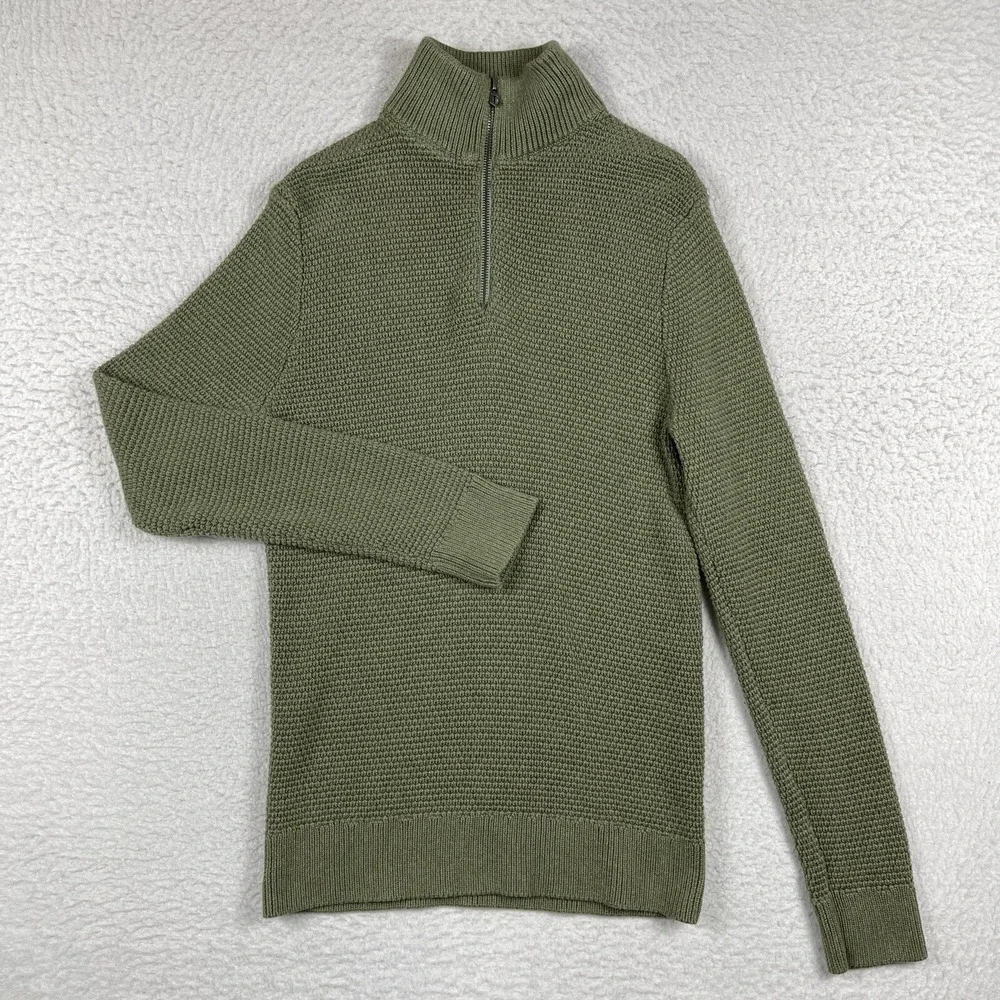 J Crew Sweater Mens Medium Green 1/4 Zip Pullover Gorp Cabin‎ Teacher Dad Office